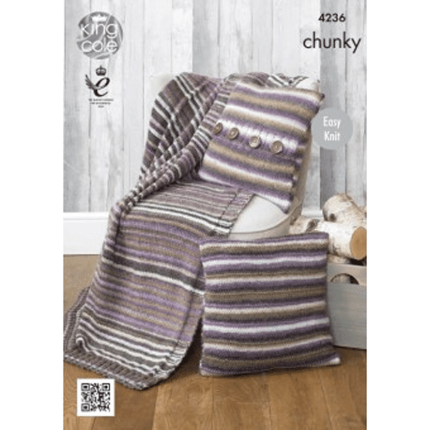 Blanket and Cushion Covers Knitting Pattern | King Cole Riot Chunky 4236 | Digital Download - Main Image