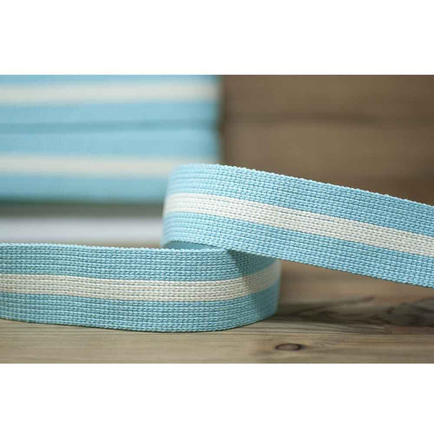 40 mm Cotton / Acrylic Webbing | Aqua / Ecru | Dookkii price per metre