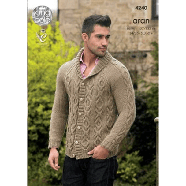 Mens Jacket and Sweater Knitting Pattern | King Cole Fashion Aran 4240 | Digital Download - Main Image