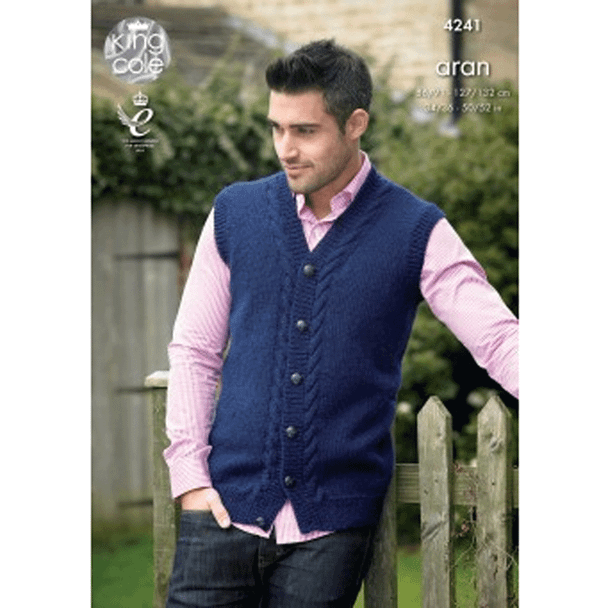 Mens Waistcoat and Sweater Knitting Pattern | King Cole Fashion Aran 4241 | Digital Download - Main Image