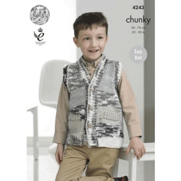 Boys Slipovers and Waistcoats Knitting Pattern | King Cole Big Value Multi Chunky 4243 | Digital Download - Main Image