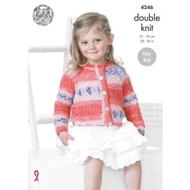 Girls Sweater and Cardigan Knitting Pattern | King Cole Splash DK 4246 | Digital Download - Main Image