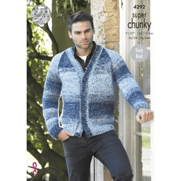 Mens Sweater and Cardigan Knitting Pattern | King Cole Big Value Super Chunky Tints 4292 | Digital Download - Main Image