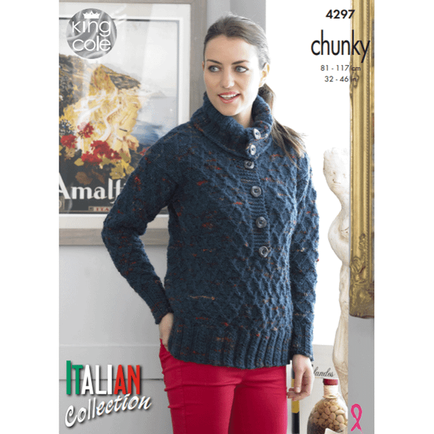 Ladies Sweater and Hoody Knitting Pattern | King Cole Florence Chunky 4297 | Digital Download - Main Image