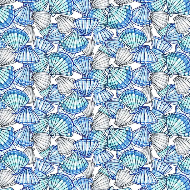 Sandy Toes | Blue Scallop Scatter | Anita Jeram | Y4047-90 | Clothworks