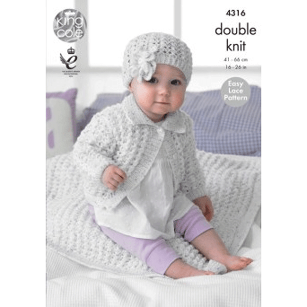 Girl's Cardigan, Blanket and Hat Knitting Pattern | King Cole Smarty DK 4316 | Digital Download - Main Image