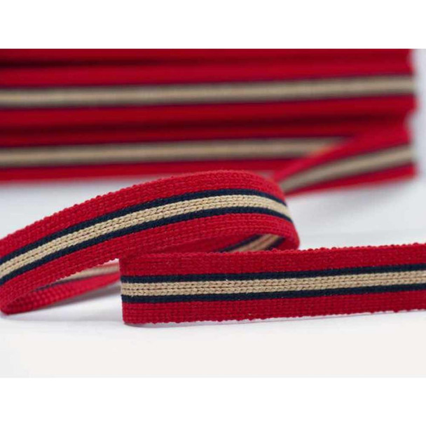 25mm Cotton / Acrylic Webbing | Red Navy Beige | Dookkii price per metre