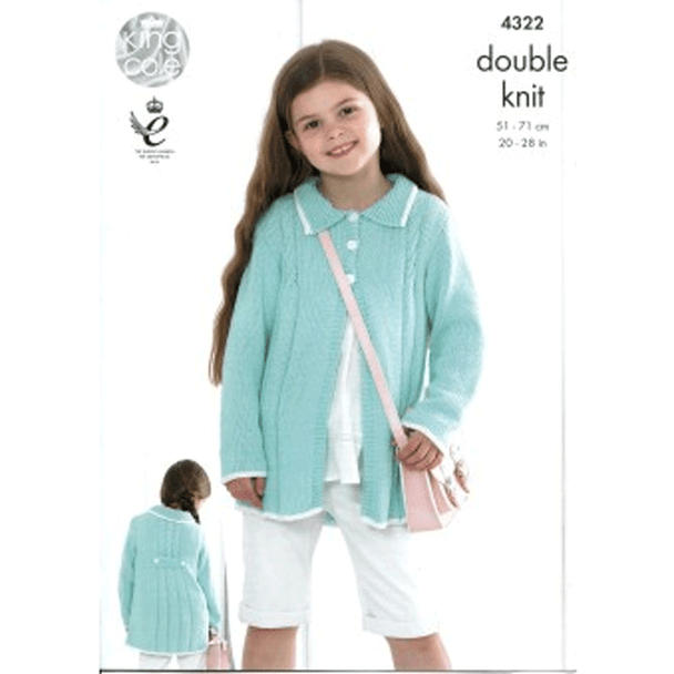 Girls Coats Knitting Pattern | King Cole Bamboo Cotton DK 4322 | Digital Download - Main Image