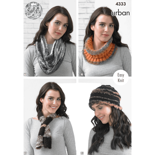 Ladies Snood/Cowl, Neck Roll, Beannie, Scarf, Neck Wrap, Shoulder Wrap, Muffler Knitting Pattern | King Cole Urban Aran 4333 | Digital Download - Main Image