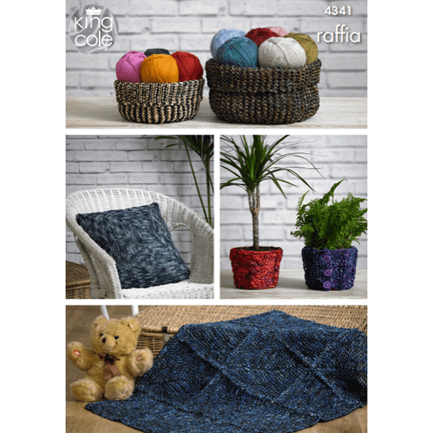 Storage Baskets, Cushion Cover, Plant Pot Covers and Rug Crochet Pattern | King Cole Raffia Chunky 4310 | Digital Download - Main Image