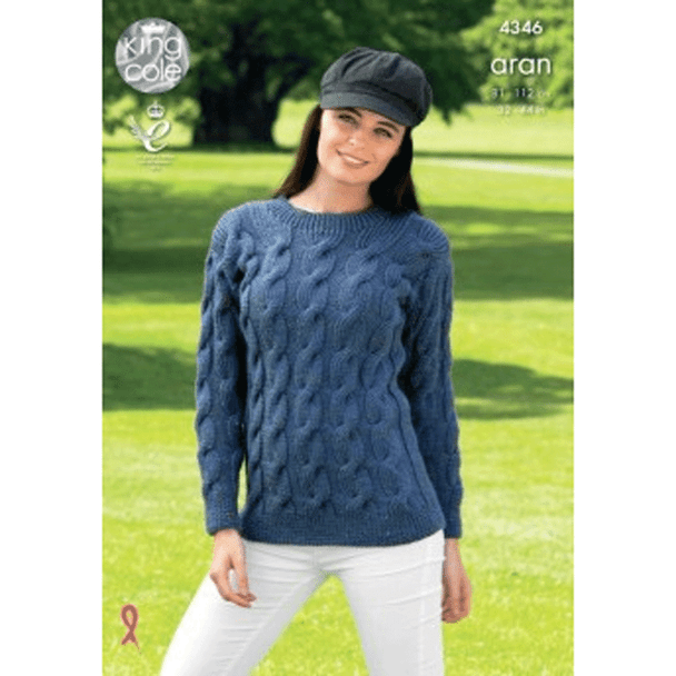 Ladies Sweater and Cardigan Knitting Pattern | King Cole Fashion Aran 4346 | Digital Download - Main Image