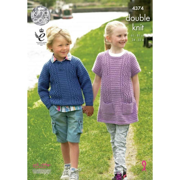 Childrens Sweater and Tunic Knitting Pattern | King Cole Merino Blend DK 4374 | Digital Download - Main image