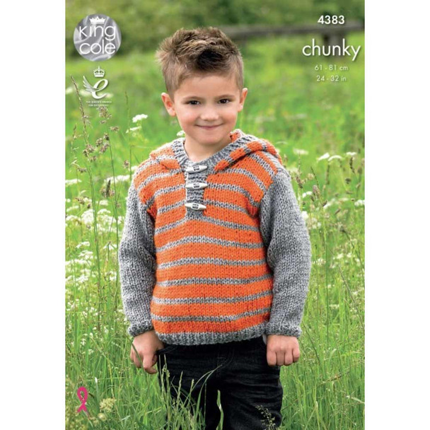 Boys Hoodie and Gilet Knitting Pattern | King Cole Big Value Chunky 4383 | Digital Download - Main image
