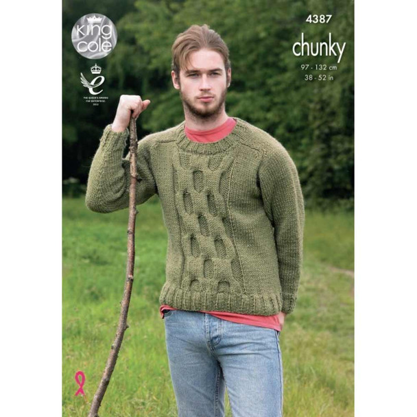 Mens Sweater and Pullover Knitting Pattern | King Cole Big Value Chunky 4387 | Digital Download - Main image