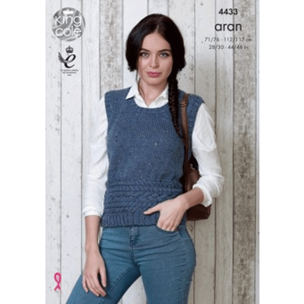 Ladies Slipover and Sweater Knitting Pattern | King Cole Big Value Aran 4433 | Digital Download - Main Image
