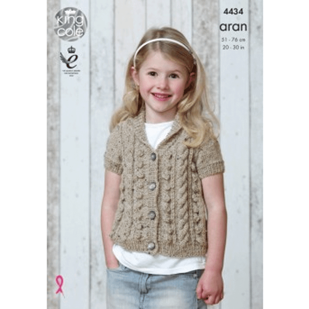 Girls Cardigans Knitting Pattern | King Cole Big Value Aran 4434 | Digital Download - Main Image