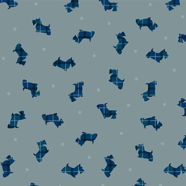 Blue Tartan Scotties on Grey Blue | Celtic Inspired... Small Things | SM73.3 | Lewis and Irene