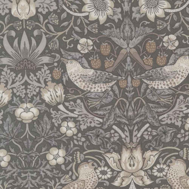 Sepia Strawberry Thief on Charcoal | 8382-14 | Ebony Suite | Barbara Brackman | Moda