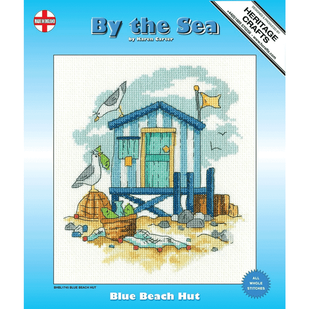 Blue Beach Hut | By the Sea Collection | 14 Count Cross Stitch Kit | Karen Carter - Main Image