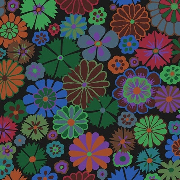 Dark Glow Folk Flowers | Kaffe Fassett | August 2024 Collection | Freespirit Fabrics