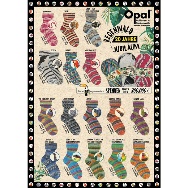 Opal Rainforest 20 (Regenwald 20 Years ) 4 Ply Sock Knitting Yarn | Various Shades
