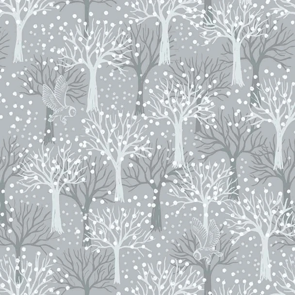 Secret Winter Garden Flannel Lewis & Irene Fabric | F660.1 Owl Orchard on Light Grey - Main Image