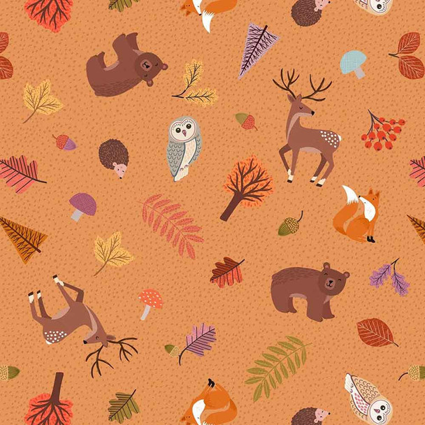 Nature Trail | Lewis and Irene Fabric | A850.3 | Nature Trail Creatures on Amber - Main Image