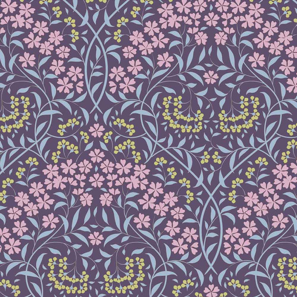 Tilda's Sanctuary, Larissa's Bouquets on Eggplant | 100575 | Tilda Fabric
