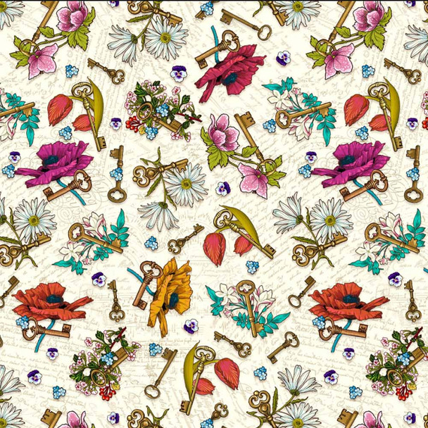 Florals and Keys - Language of Flowers - PWOB104.CREAM - Odile Bailloeul