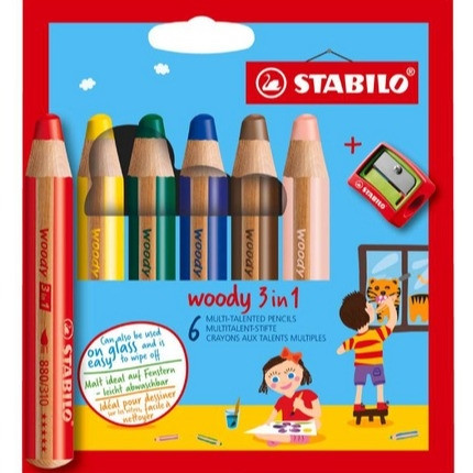 STABILO Woody 3 in 1 | 6-Color Set with Sharpener