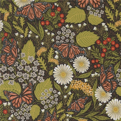 Butterfly Garden on Black - Bee Garden - Gingiber - 48412 21M - Moda