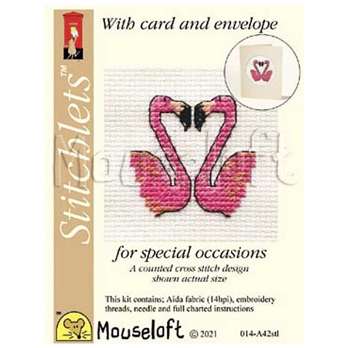 Flamingos - Occasion Stitchlets Mini Cross Stitch Kits with Card - Mouseloft