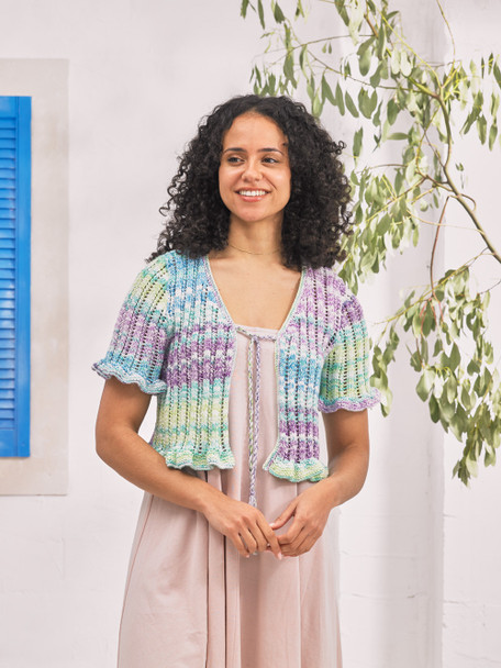 Womens Dk Cardigan with Tie Knitting Pattern | James C Brett Cotton Waves Dk