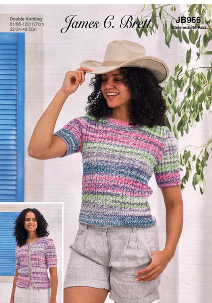 Womens Dk Cardigan and Top Knitting Pattern | James C Brett Cotton Waves Dk