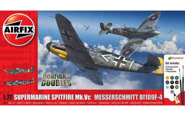 Airfix Dogfight Doubles Complete Modelling Kit | Supermarine Spitfire Mk.Vc & Messerschmitt Bf109F-4  | 1:72 Scale