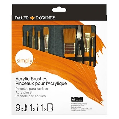 Simply Acrylic Brush & Palette Knife Set in a Zip Case, 10 Piece Set | Daler Rowney