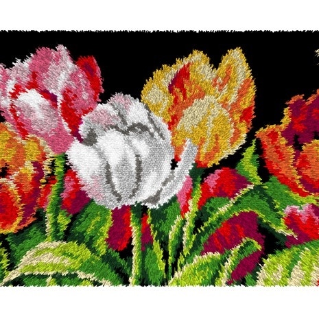 Latch Hook Kit|  Rug| Tulips with Black Background