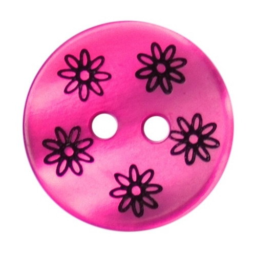 Buttons | Hot pink with black flowers | 15mm |2 hole