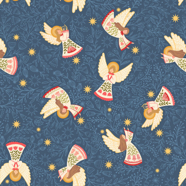 Host of Angels with Gold Metallic on Blue | C112.3 | Peace and Joy