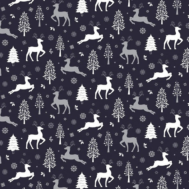 White and Silver Metallic Reindeer on Navy | 817330.105 |  White Christmas