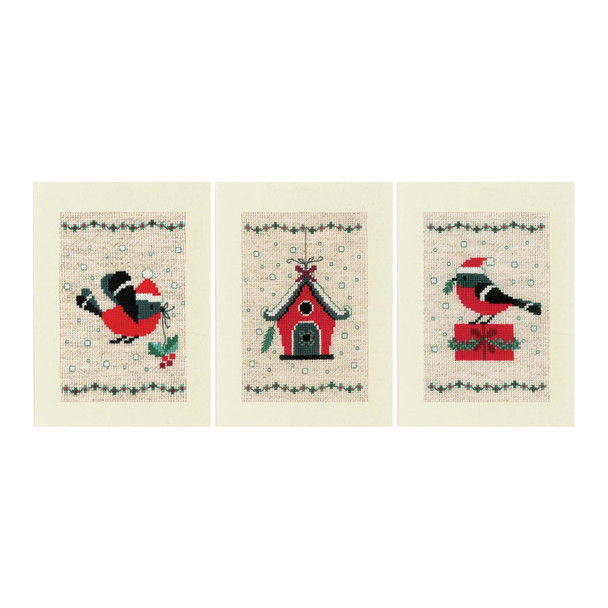 Christmas Bird and House Cross Stitch Card Kit | 3 Designs