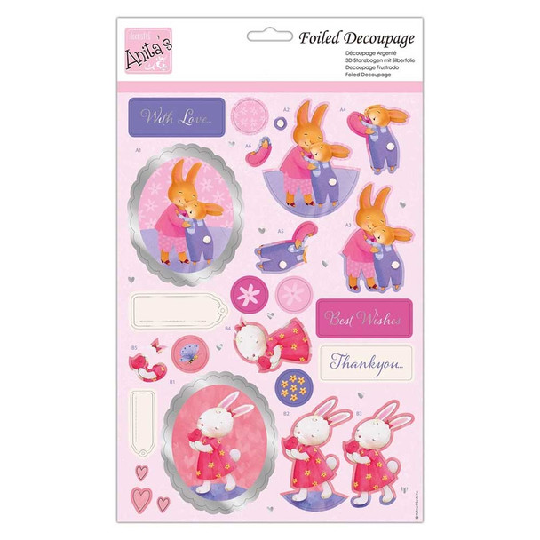 Bunny Hugs Foiled 3D Decoupage | A4 Precut Sheet | Anitas