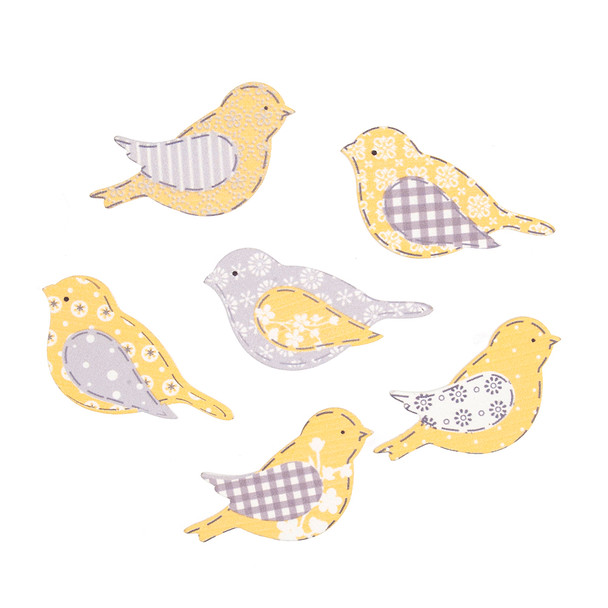 Assorted Wooden Patchwork Design Birds | 6pcs | Trimits Craft for Occasions