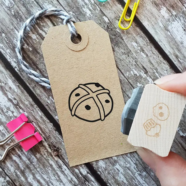 Mini Hot Cross Bun Wooden Rubber Stamp | Skull and Cross Buns