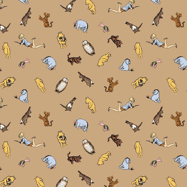 Winnie the Pooh Characters on Soft Brown | Winnie the Pooh | C17003-BROWN | Echo Park