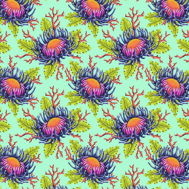 Floral Reef ByTula Pink | Friends and Anemones  - Seafoam |Free Spirit | PWTP265.SEAFOA