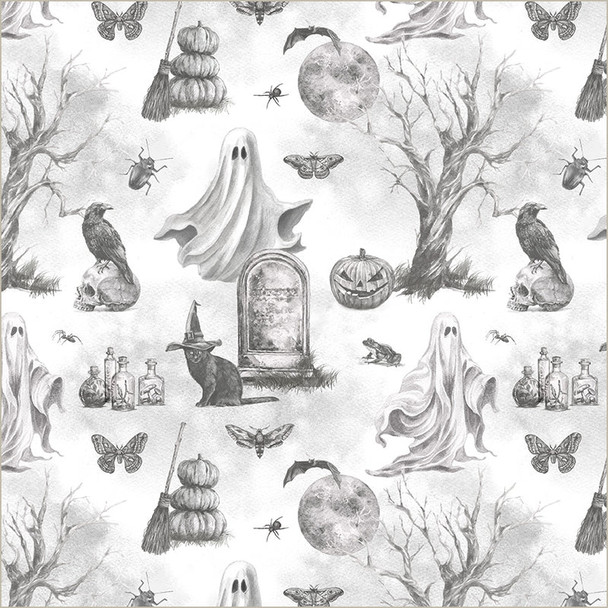 Toil and Trouble on Grey | 55178-2 Mist | Leslie Trimbach | Happy Hauntings | Windham Fabrics