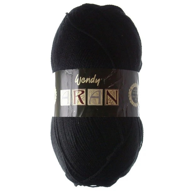 Wendy Aran with Wool Knitting Yarn, 400g Balls | 468 Black Diamond