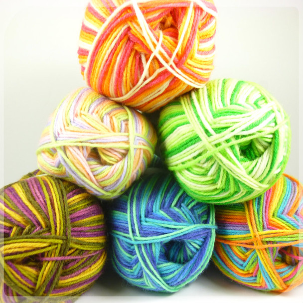 A lovely bunch of West Yorkshire Spinners Aire DK balls in the new cocktail range of colours