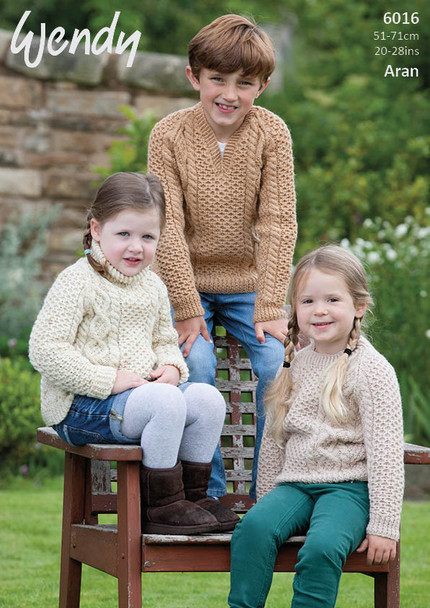 Pattern for Childrens Aran Sweaters in Wendy Aran with wool | 6016